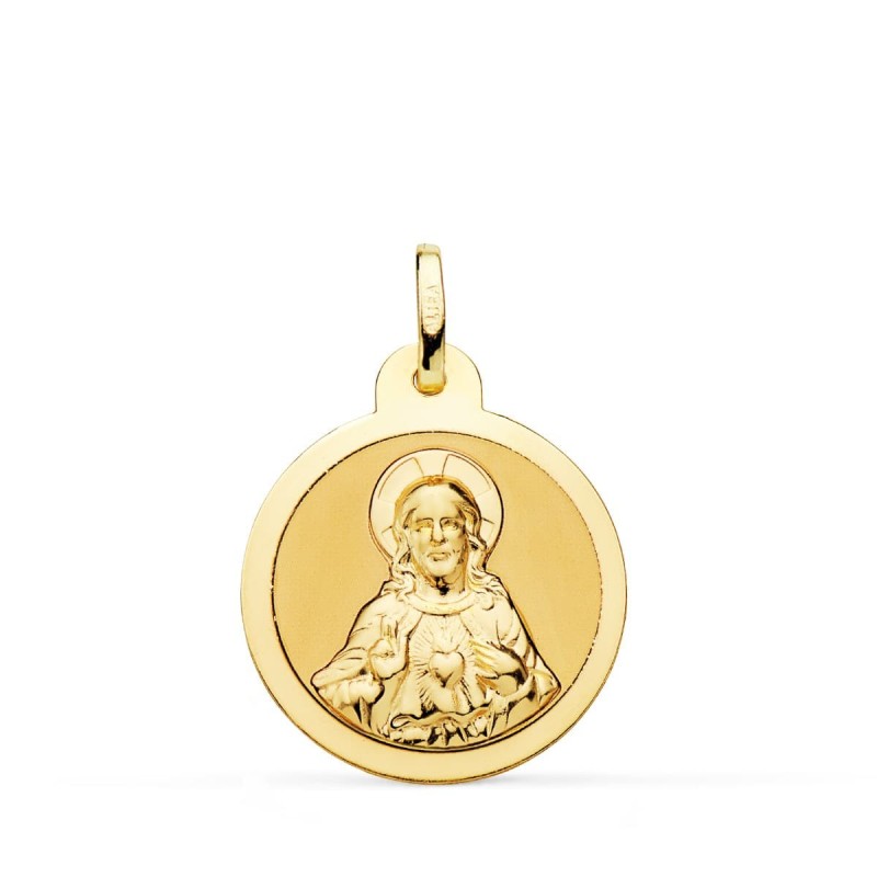 Escapulario Oro Amarillo Virgen Del Carmen Y Corazon De Jesus En Brillo 20 Mm oro 18k