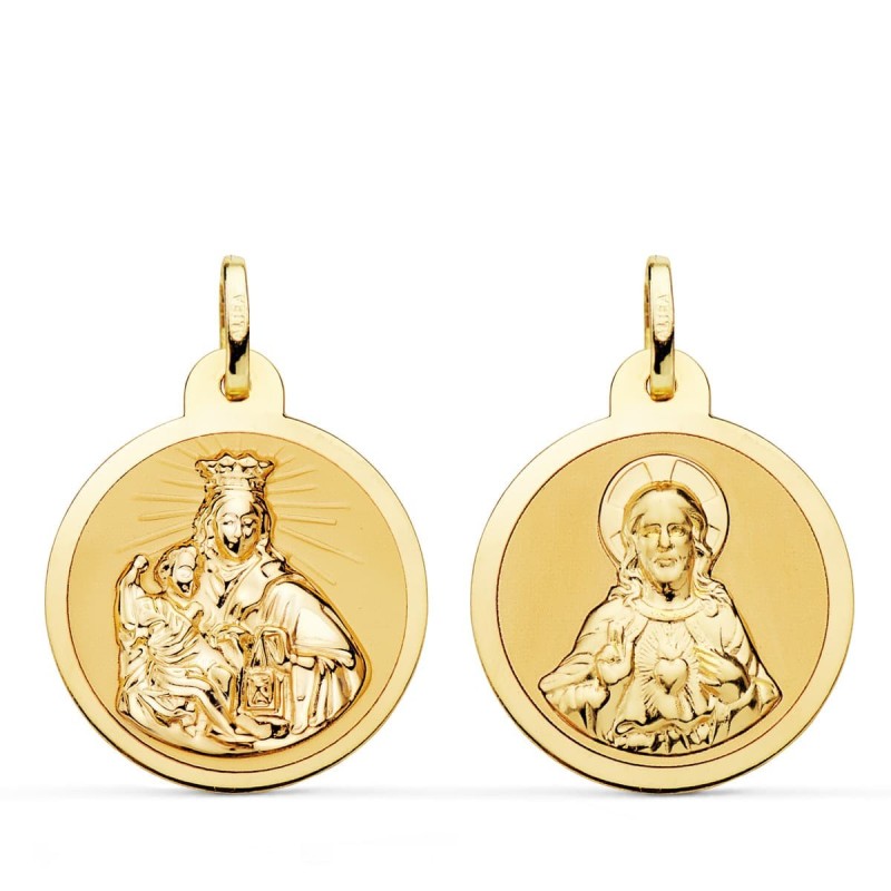 Escapulario Oro Amarillo Virgen Del Carmen Y Corazon De Jesus En Brillo 22 Mm oro 18k