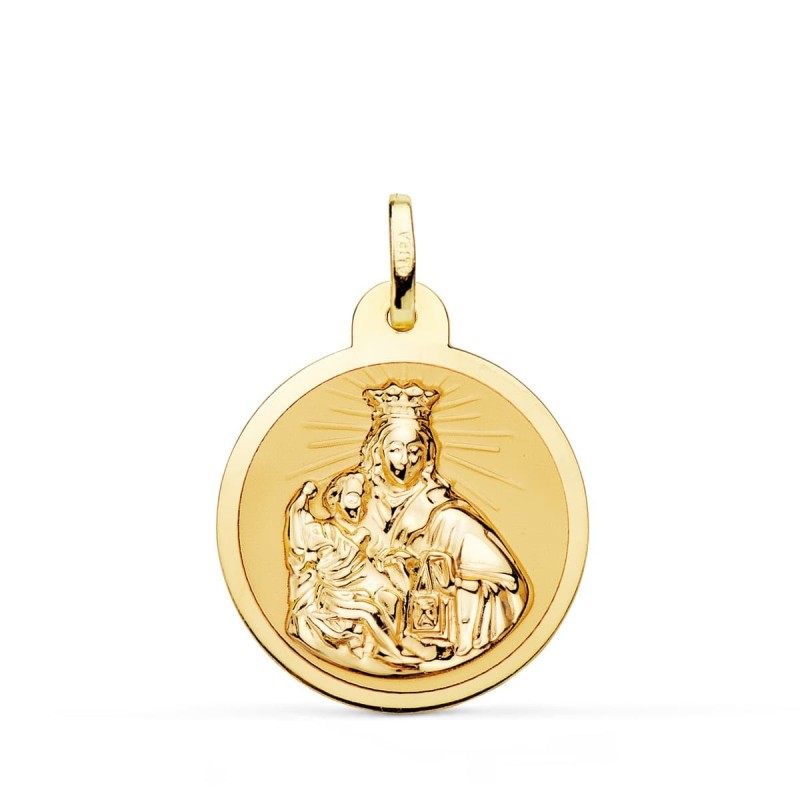 Escapulario Oro Amarillo Virgen Del Carmen Y Corazon De Jesus En Brillo 22 Mm oro 18k