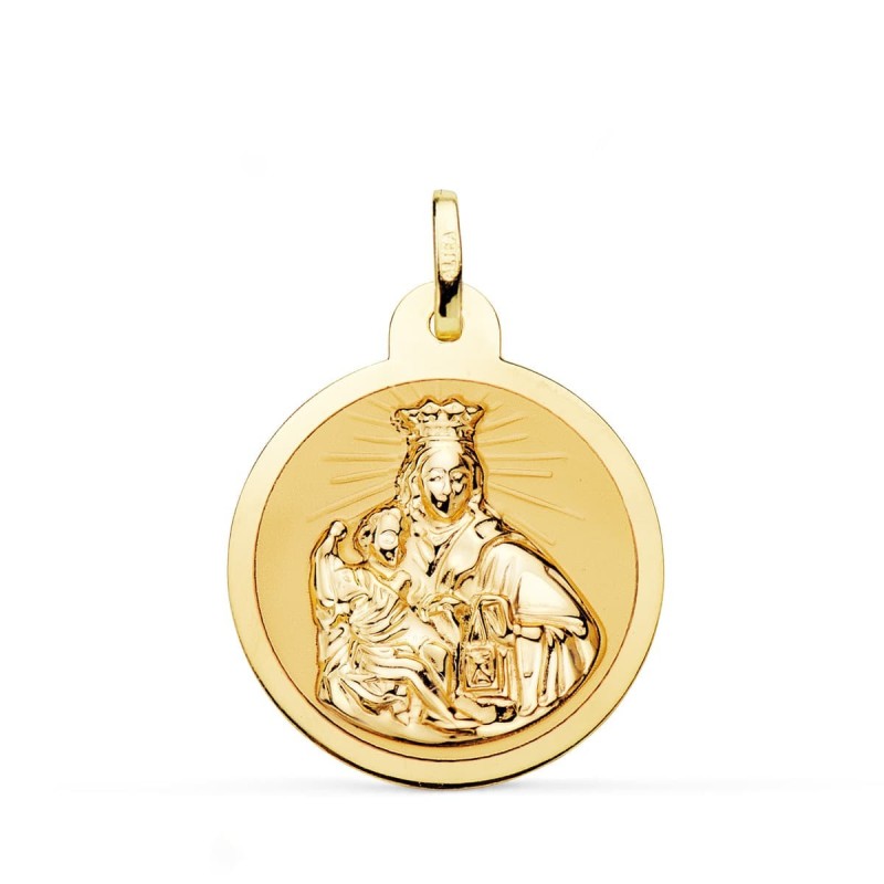 Escapulario Oro Amarillo Virgen Del Carmen Y Corazon De Jesus En Brillo 24 Mm oro 18k