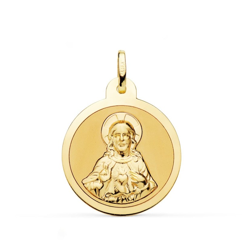 Escapulario Oro Amarillo Virgen Del Carmen Y Corazon De Jesus En Brillo 24 Mm oro 18k