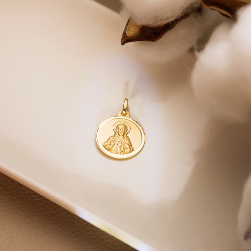 Escapulario Oro Amarillo Virgen Del Carmen Y Corazon De Jesus Bisel 18 Mm oro 18k