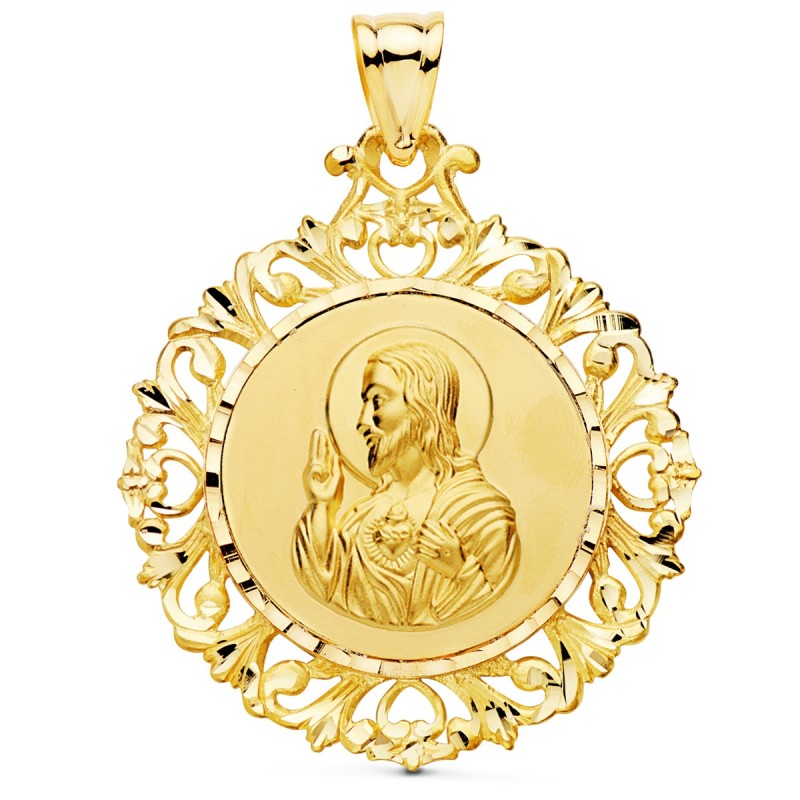 Medalla Oro Amarillo Escapulario Oro Amarillo Cerco Corazon De Jesus Y V Carmen 45X40 Mm oro 18k