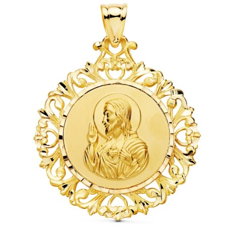 Medalla Oro Amarillo Escapulario Oro Amarillo Cerco Corazon De Jesus Y V Carmen 45X40 Mm oro 18k