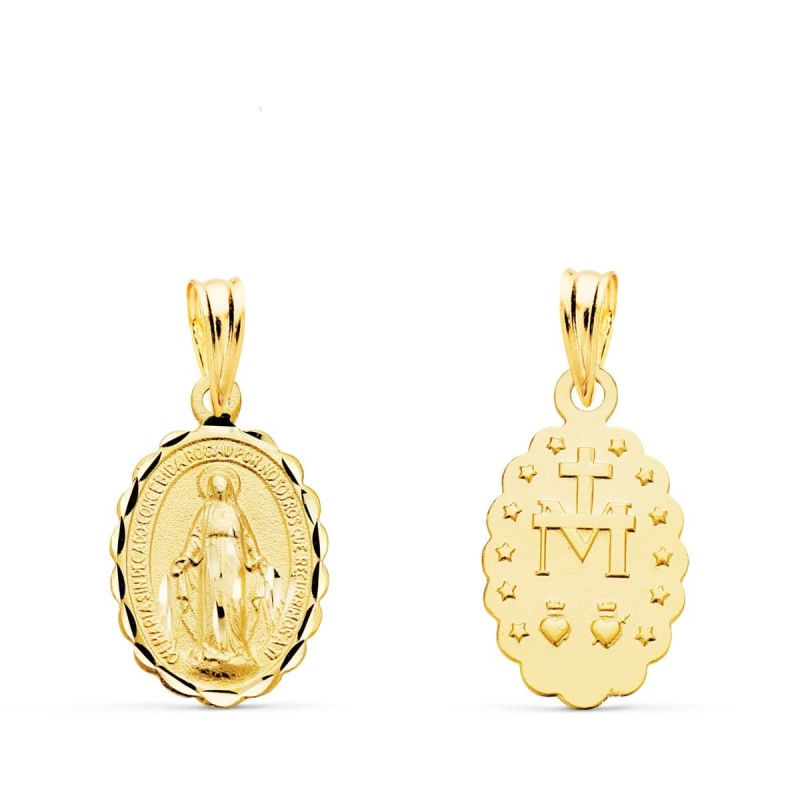 Medalla Oro Amarillo Virgen De La Milagrosa Oval Tallada 15X11 Mm oro 18k