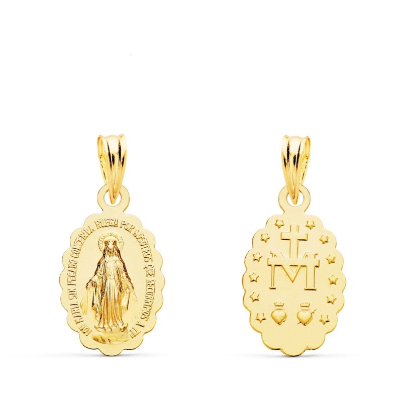 Medalla Oro Amarillo Virgen De La Milagrosa Oval Matizada 15X10 Mm oro 18k