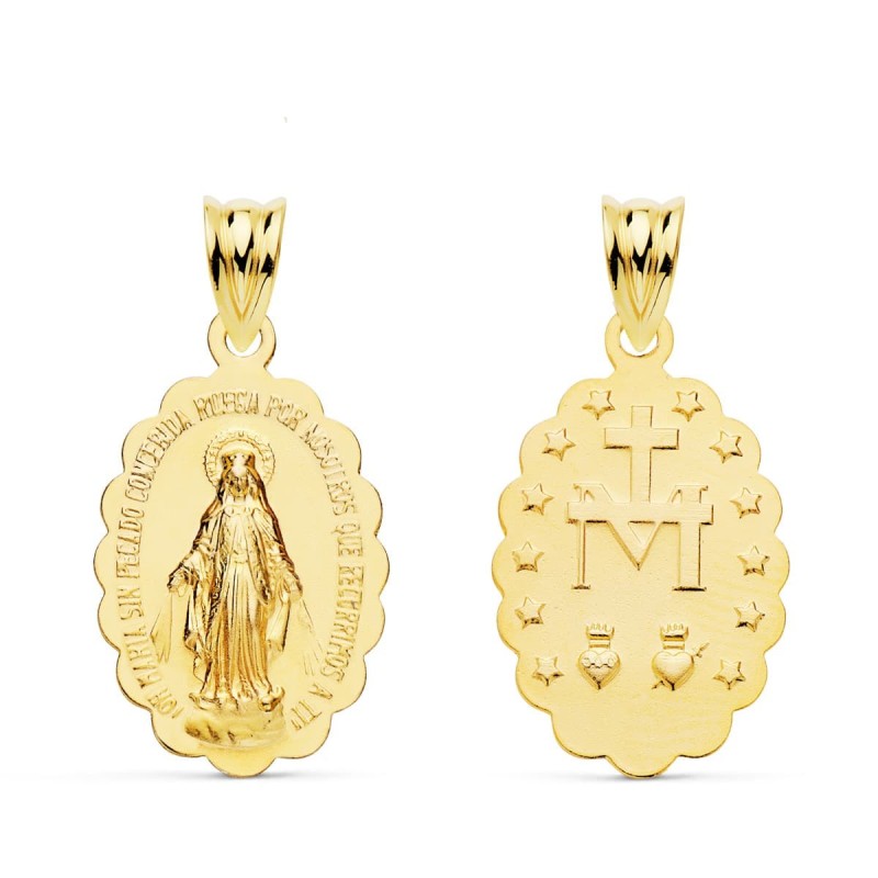 Medalla Oro Amarillo Virgen De La Milagrosa Oval Matizada 23.5X15 Mm oro 18k