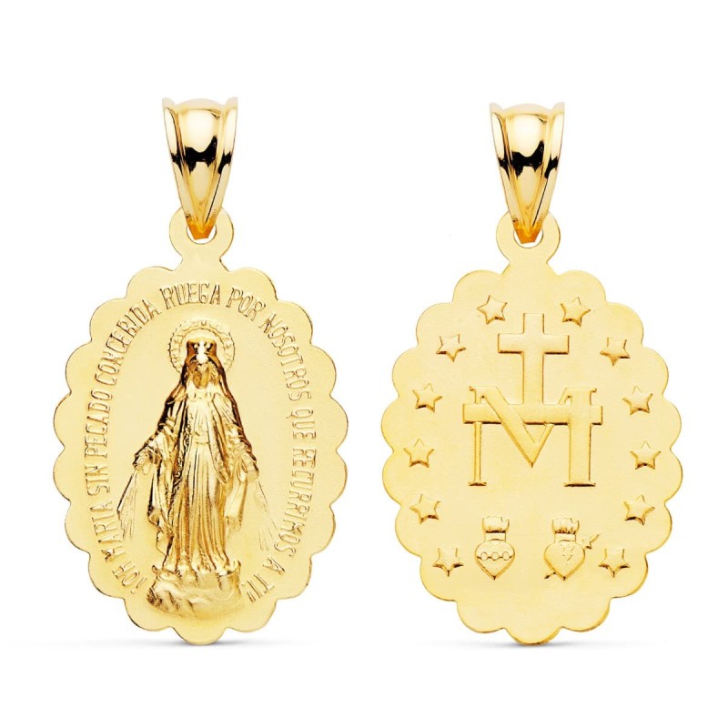 Medalla Oro Amarillo Virgen De La Milagrosa Oval Matizada 25X18 Mm oro 18k