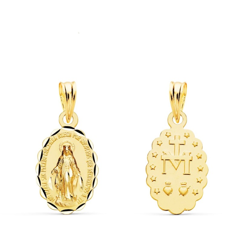 Medalla Oro Amarillo Virgen De La Milagrosa Oval Tallada 15X10 Mm oro 18k