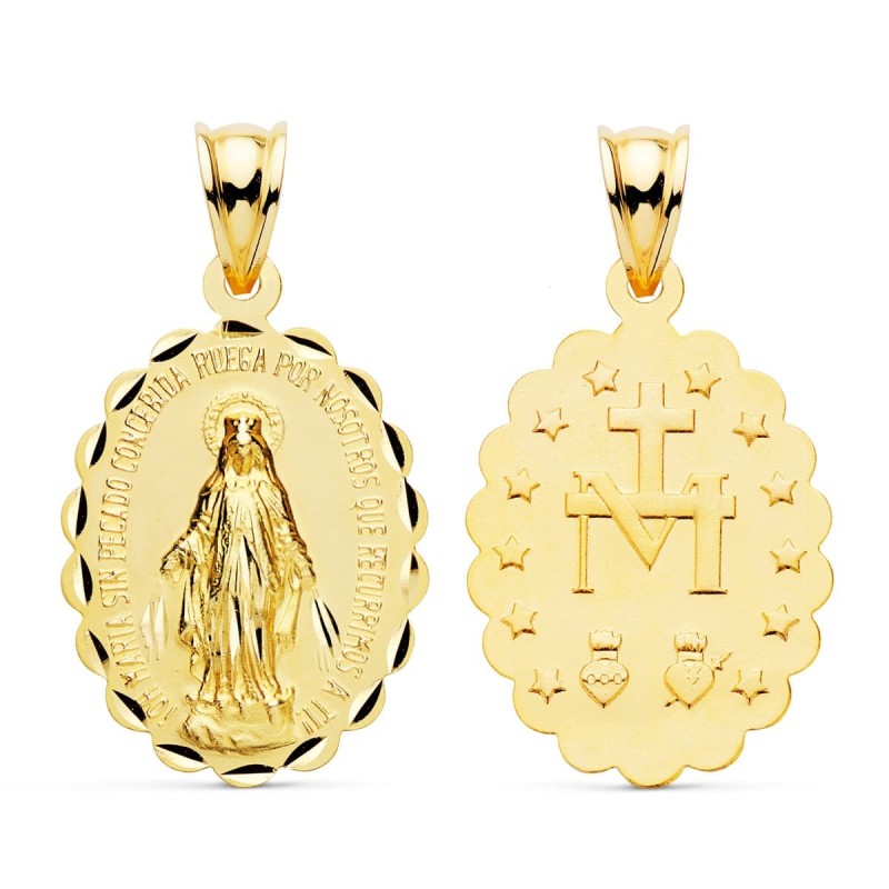 Medalla Oro Amarillo Virgen De La Milagrosa Oval Tallada 25X18 Mm oro 18k