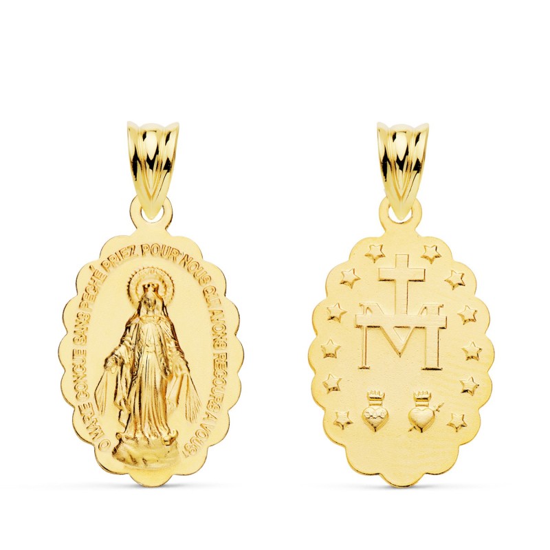 Medalla Oro Amarillo Virgen Milagrosa Frances Oval Matizada 20X15 Mm oro 18k