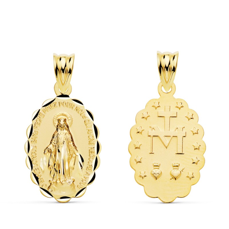 Medalla Oro Amarillo Virgen Milagrosa Oval Tallada 20X15 Mm oro 18k