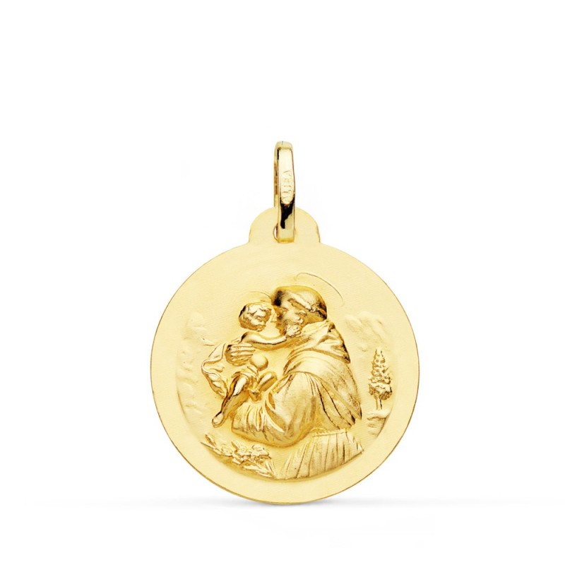 Medalla Oro Amarillo San Antonio Matizada Lisa 24 Mm oro 18k