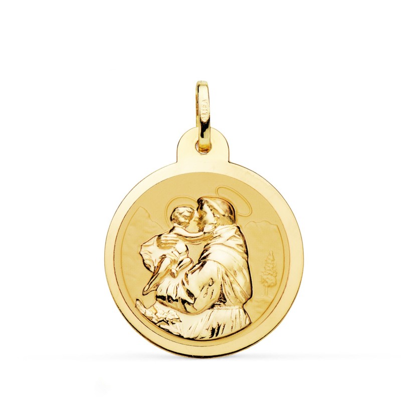 Medalla Oro Amarillo San Antonio Brillo 24 Mm oro 18k