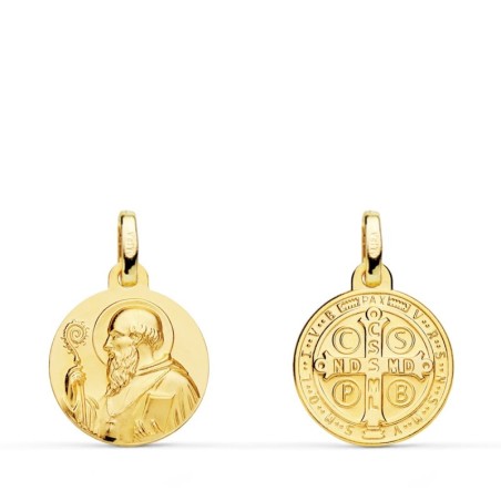 Escapulario Oro Amarillo San Benito Liso 14 Mm oro 18k