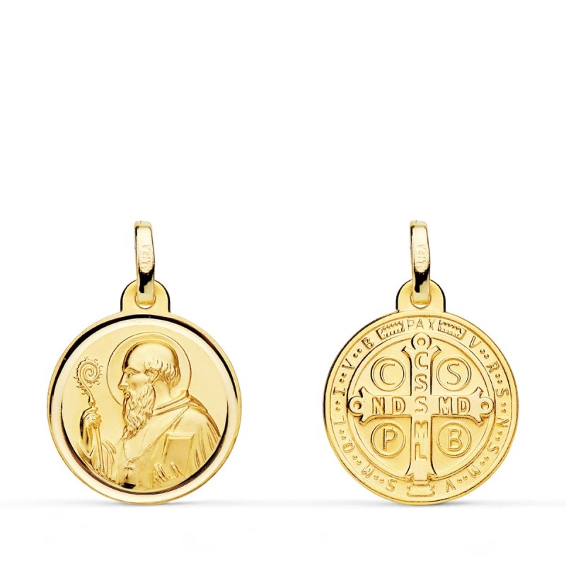 Escapulario Oro Amarillo San Benito Bisel 16 Mm oro 18k