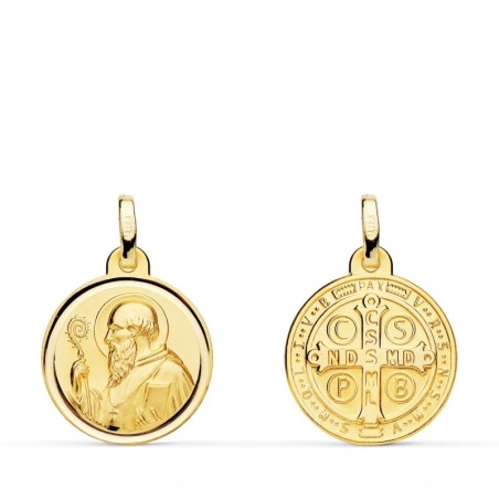 Escapulario Oro Amarillo San Benito Bisel 16 Mm oro 18k