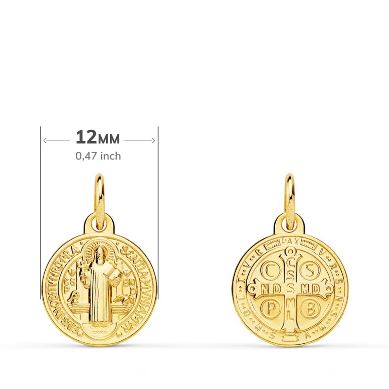 Medalla Escapulario Oro Amarillo San Benito Monje 12 Mm Matizada oro 18k