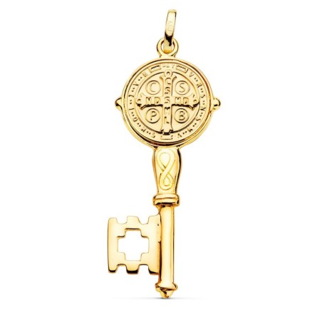 Llave Escapulario Oro Amarillo San Benito Monje Brillo Medalla Oro Amarillo 12 Mm Llave 33X16 Mm oro 18k