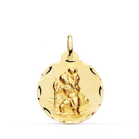 Medalla Oro Amarillo San Cristobal Tallada 22 Mm oro 18k