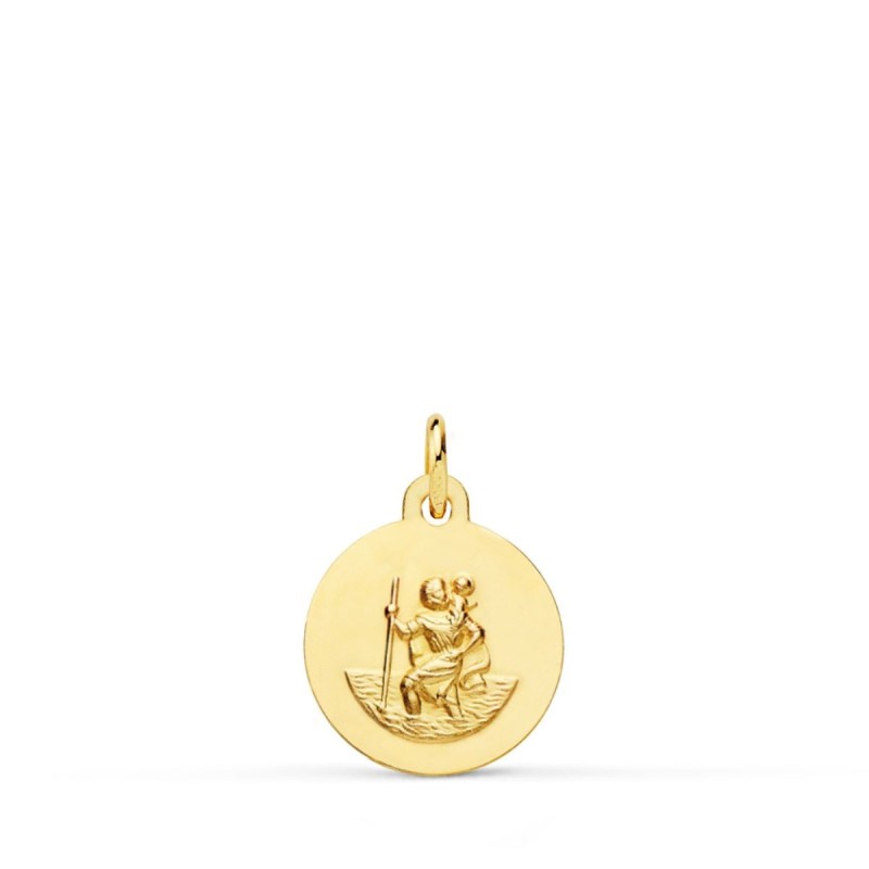 Medalla Oro Amarillo San Cristobal Lisa Matizada 12 Mm oro 18k