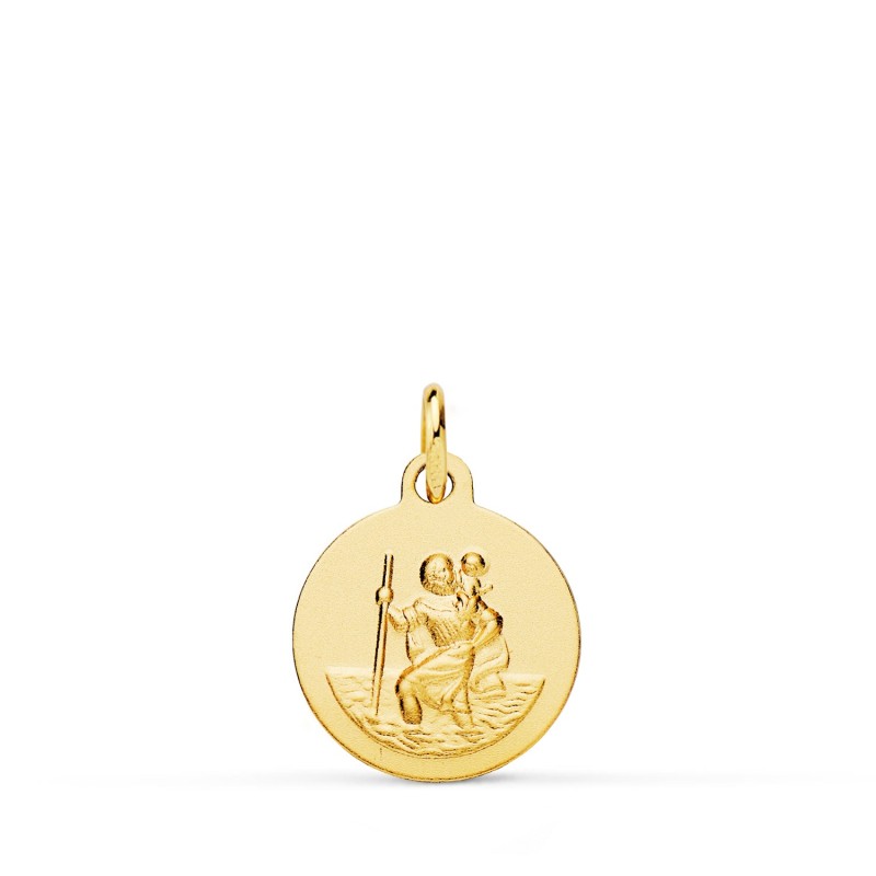 Medalla Oro Amarillo San Cristobal Lisa Matizada 14 Mm oro 18k