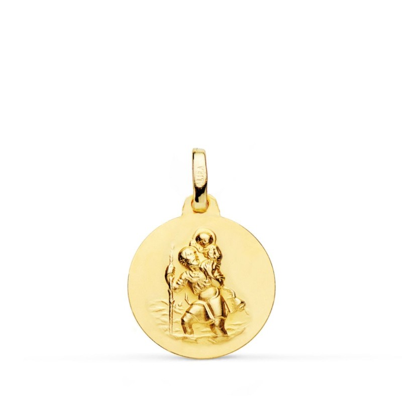 Medalla Oro Amarillo San Cristobal Lisa Matizada 16 Mm oro 18k