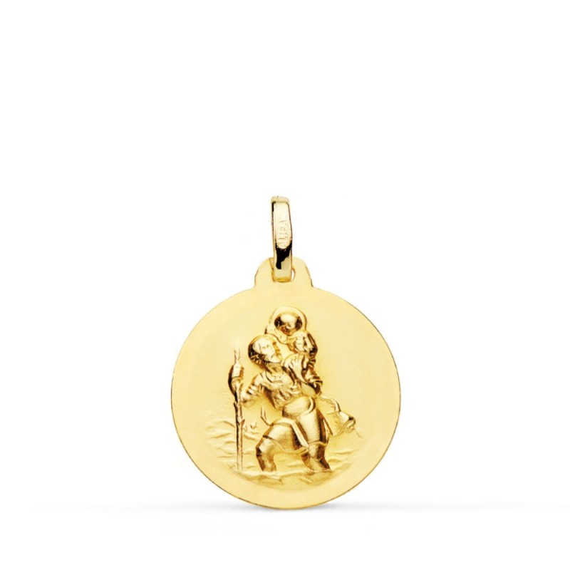 Medalla Oro Amarillo San Cristobal Lisa Matizada 18 Mm oro 18k