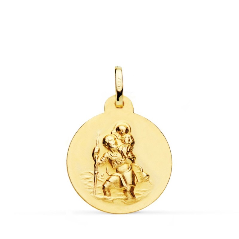Medalla Oro Amarillo San Cristobal Lisa Matizada 20 Mm oro 18k