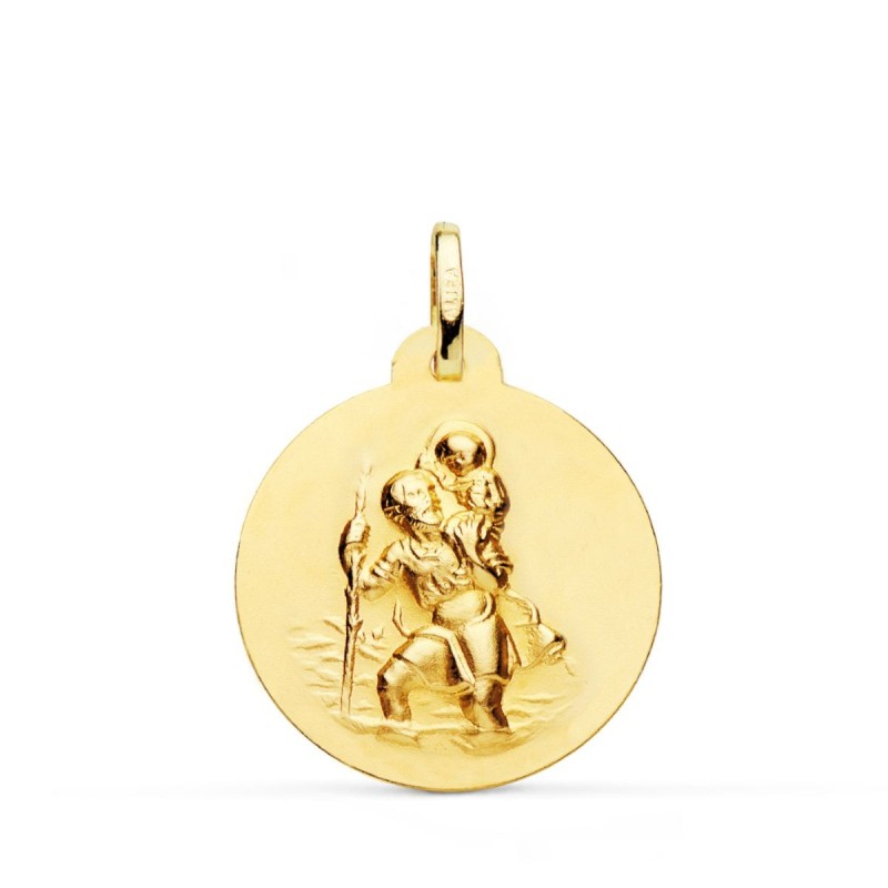 Medalla Oro Amarillo San Cristobal Matizada Lisa 22 Mm oro 18k