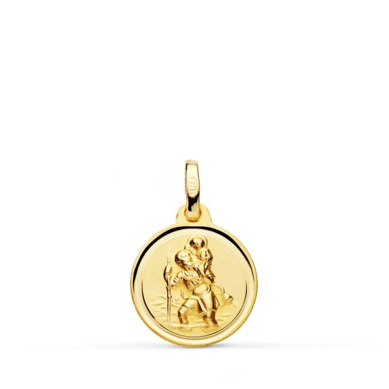 Medalla Oro Amarillo San Cristobal Matizado Bisel 14 Mm oro 18k