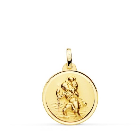 Medalla Oro Amarillo San Cristobal Bisel 18 Mm oro 18k