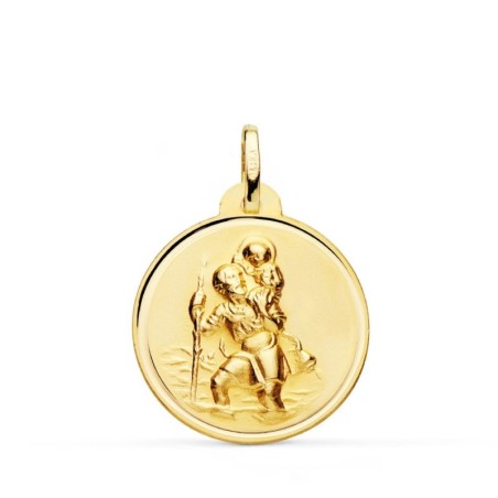 Medalla Oro Amarillo San Cristobal Bisel 22 Mm oro 18k