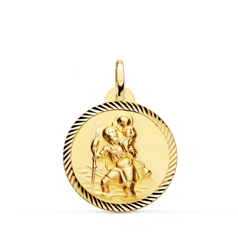 Medalla Oro Amarillo San Cristobal Borde Helice 22 Mm oro 18k