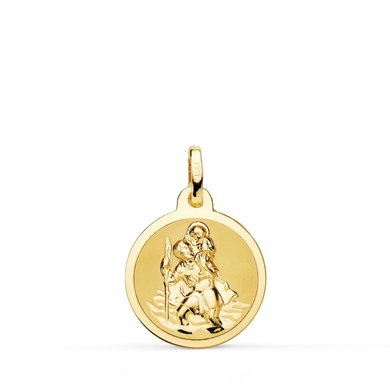 Medalla Oro Amarillo San Cristobal Brillo Y Mate 16 Mm oro 18k