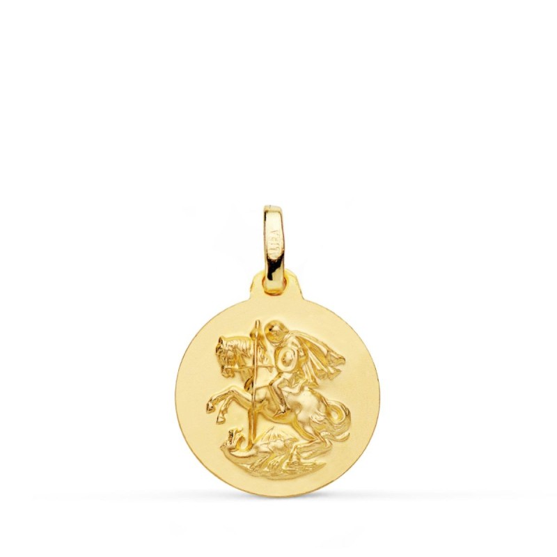 Medalla Oro Amarillo San Jorge Lisa Matizada 16 Mm oro 18k