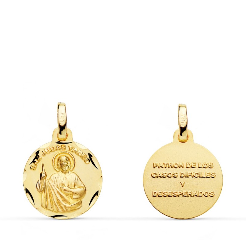 Medalla Oro Amarillo San Judas Tadeo Tallado 14 Mm oro 18k