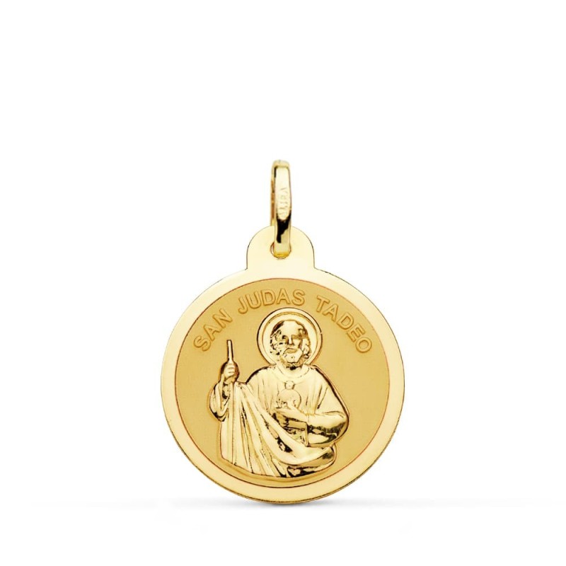 Medalla Oro Amarillo San Judas Tadeo En Brillo 16 Mm oro 18k