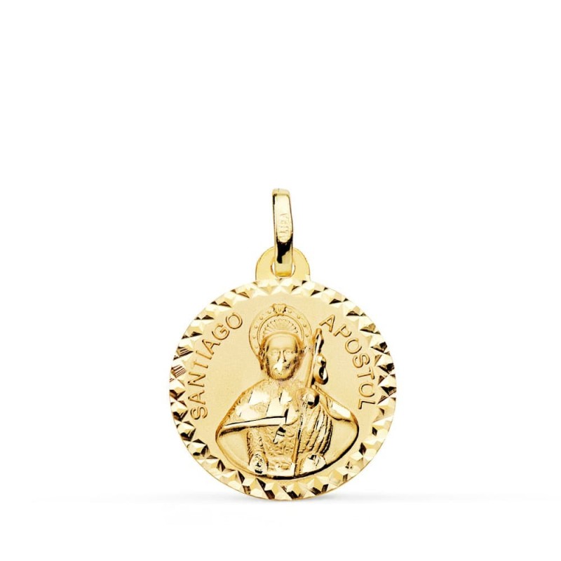 Medalla Oro Amarillo Santiago Apostol Talla Cruzada 18 Mm oro 18k