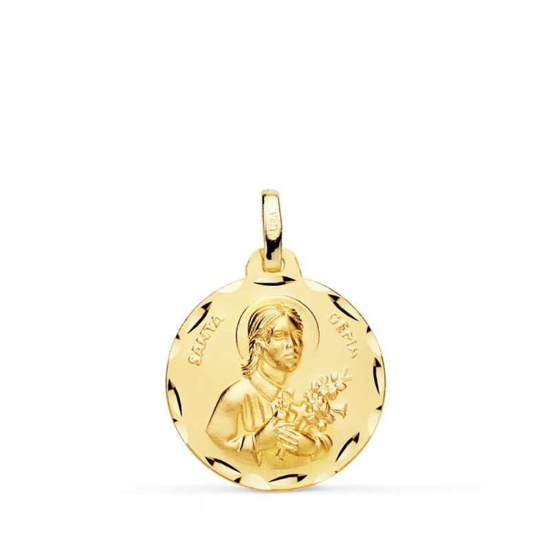 Medalla Oro Amarillo Santa Gema Tallada 18 Mm oro 18k