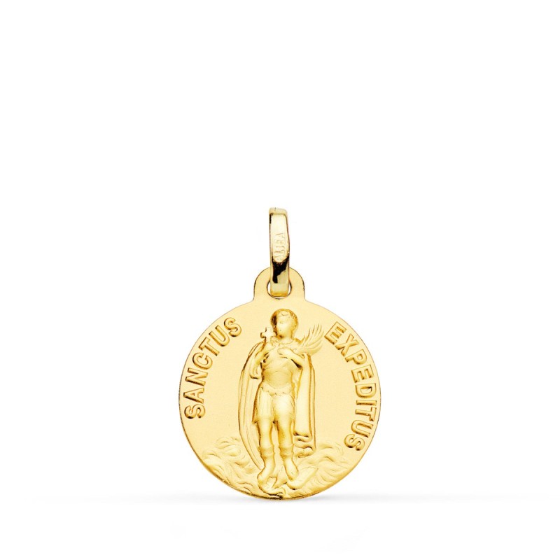 Medalla Oro Amarillo -Sanctus Expeditus- Lisa Matizada 16 Mm oro 18k