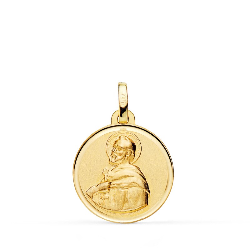 Medalla Oro Amarillo San Pedro Bisel Matizada 18 Mm. oro 18k