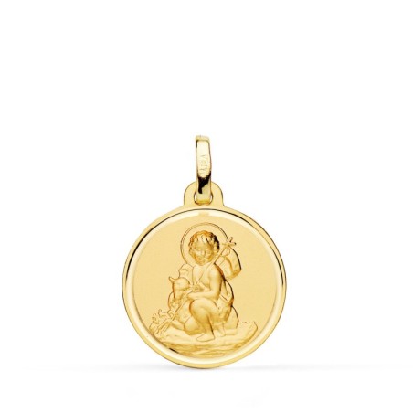 Medalla Oro Amarillo San Juan Bautista Matizada Bisel 18 Mm oro 18k