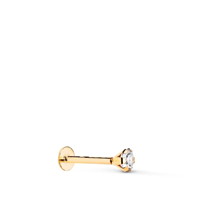 Piercing De Oreja Oro Amarillo Circonita Con Garras 3,5 Mm. Grueso Barra 1Mm. Cierre Tuerca oro 18k