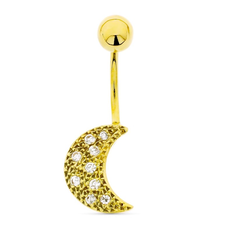 Piercing Oro Amarillo Medialuna Circonita Ombligo oro 18k