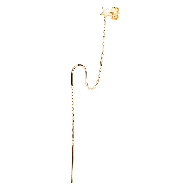Piercing Oro Amarillo Cadena Y Estrella Para 2 Agujeros. Largo: 85 Mm (Unidad) oro 18k