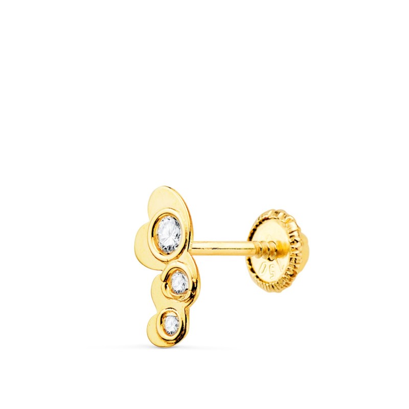 Piercing Oreja Oro Amarillo Tres Corazones Con Circonita 7X3 Mm oro 18k