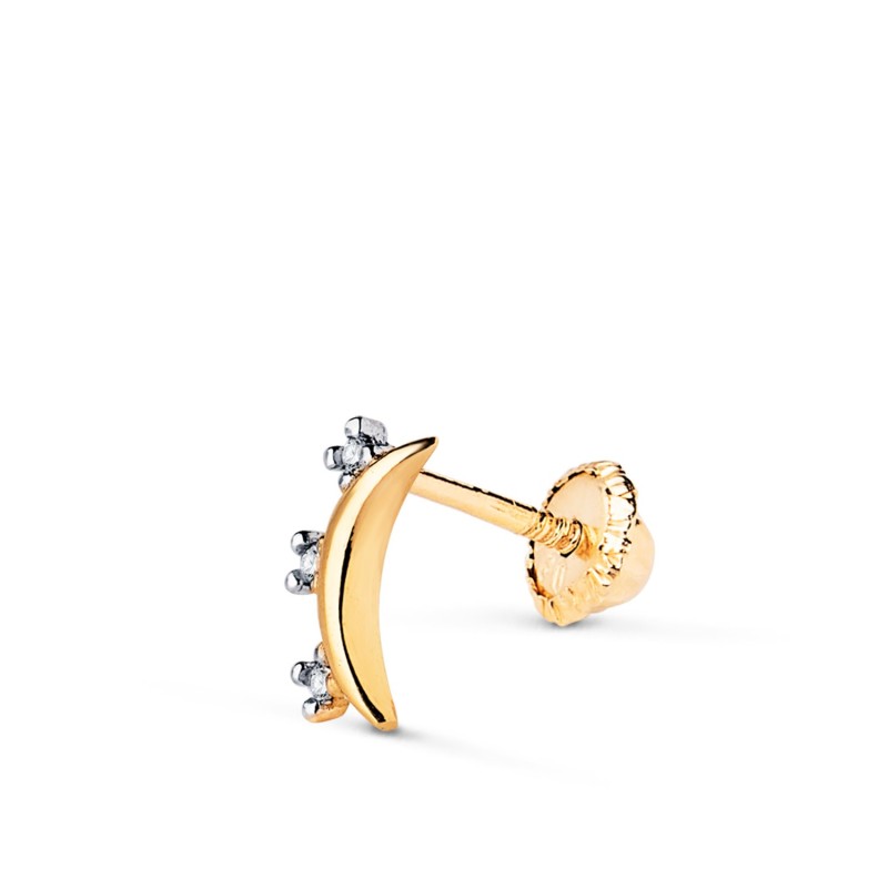 Piercing Oro Bicolor Luna Con Circonitas. Medida: 8X4 Mm. Cierre Tuerca oro 18k