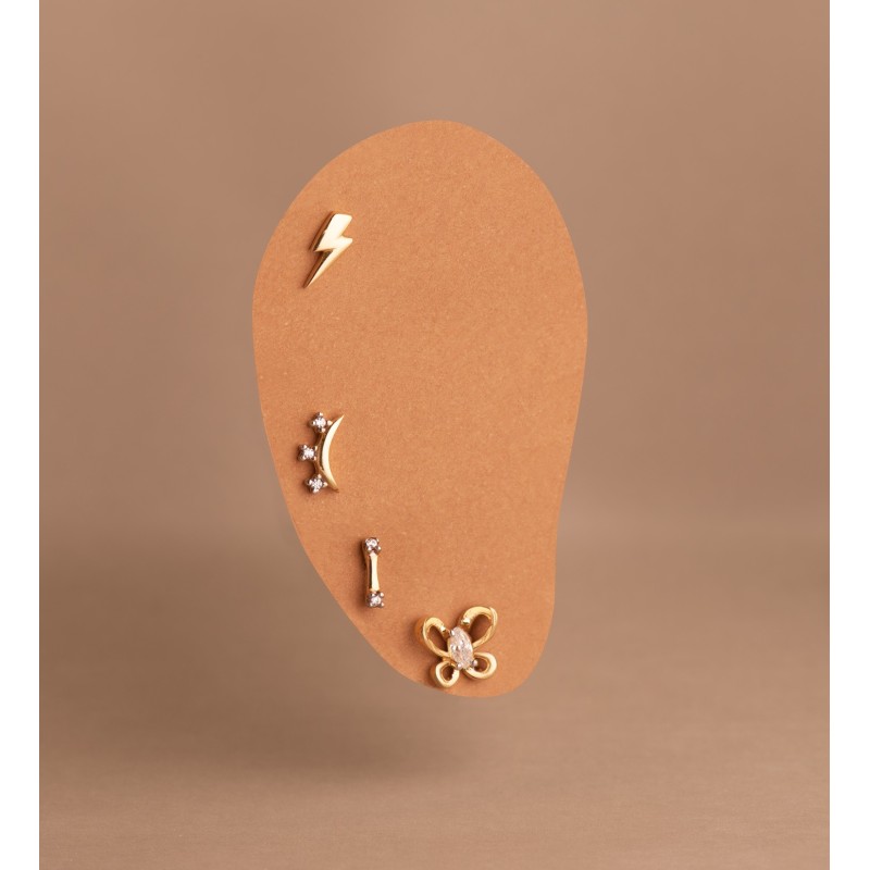 Piercing Oro Bicolor Barra Con Circonitas. Medida: 6X2 Mm. Cierre Tuerca oro 18k