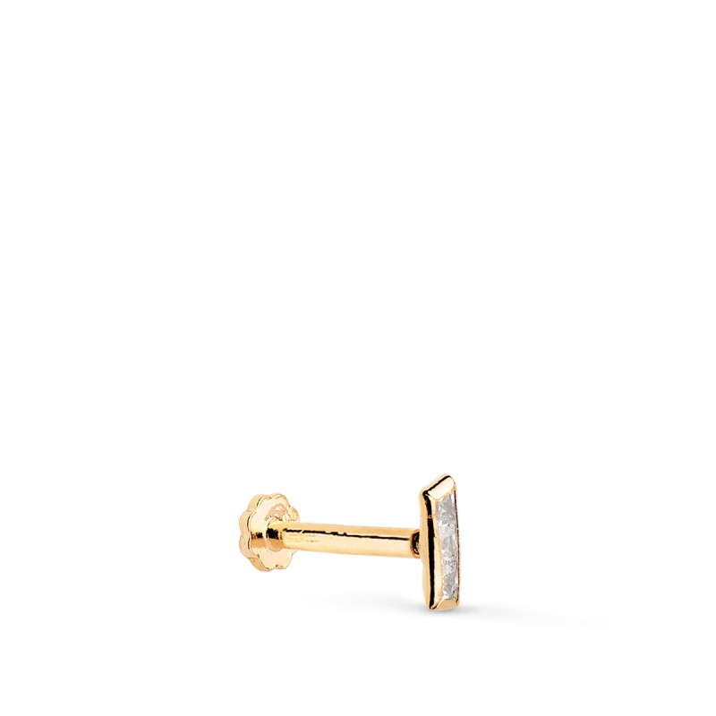 Piercing De Oreja Oro Amarillo Barrita Con Circonitas 5X2 Mm. Grueso Barra 1.20 Mm. Cierre Tuerca oro 18k